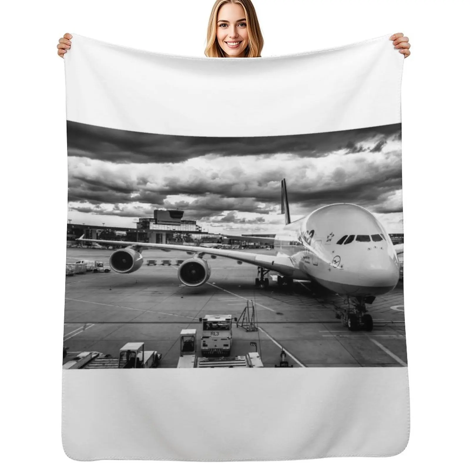 Lufthansa Airbus A380 monochrome Throw Blanket Warm Comfortable Blanket Gift for Parents Friends