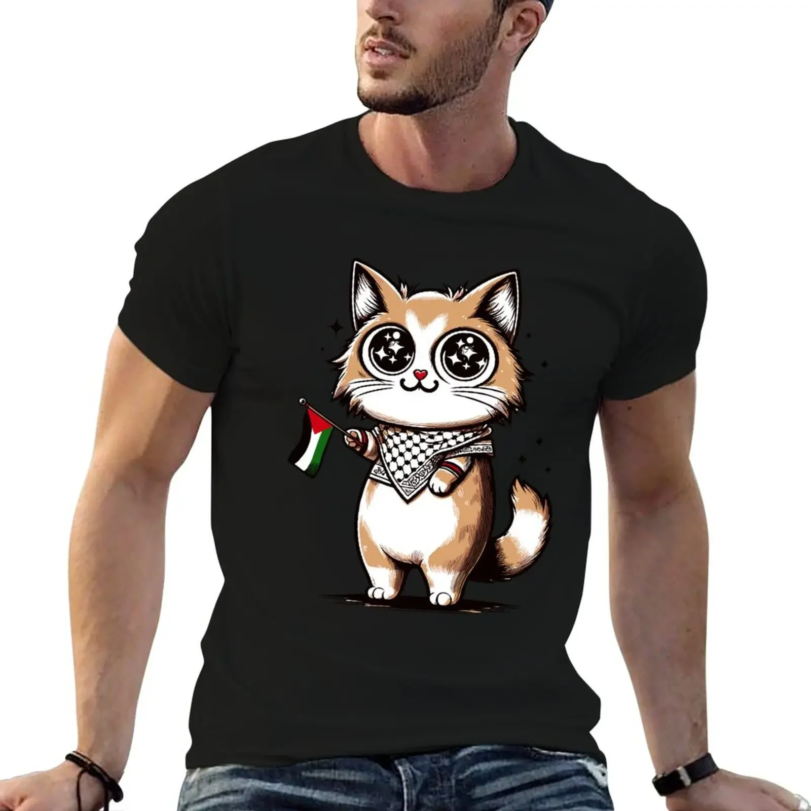 

Moustache al-Quds: A Feline Ambassador for Peace Long T-Shirt summer top graphic t shirt vintage mens graphic t-shirts anime