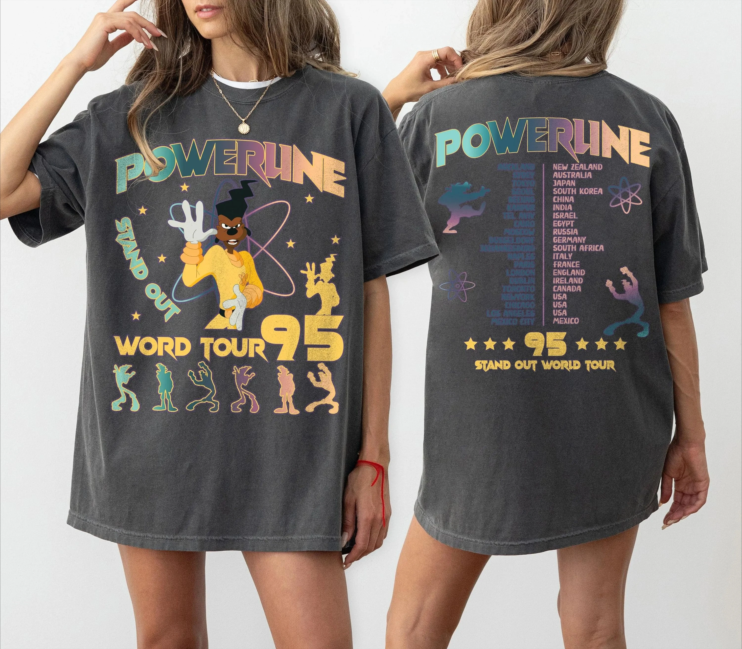 

Винтажные футболки Disney A Goofy Movie Stand Out World Tour 95 для мужчин и женщин, хлопковые футболки в уличном стиле, повседневные свободные топы больших размеров, летние