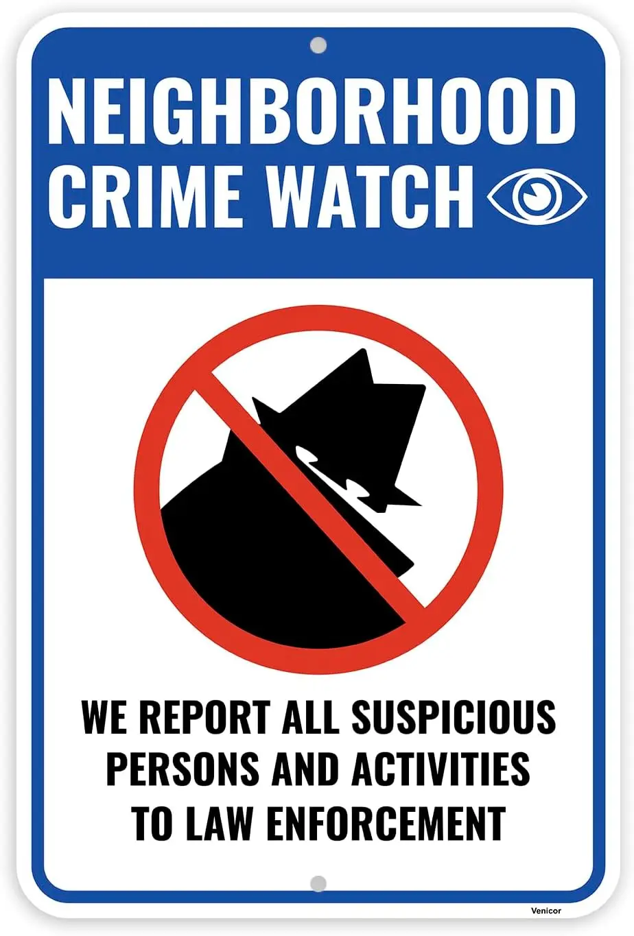 قطعة واحدة من لافتة ساعة جريمة الحي، 1 بوصة - ألومنيوم - نقر جميع الأشخاص والأنشطة المشبوهة لإنفاذ القانون