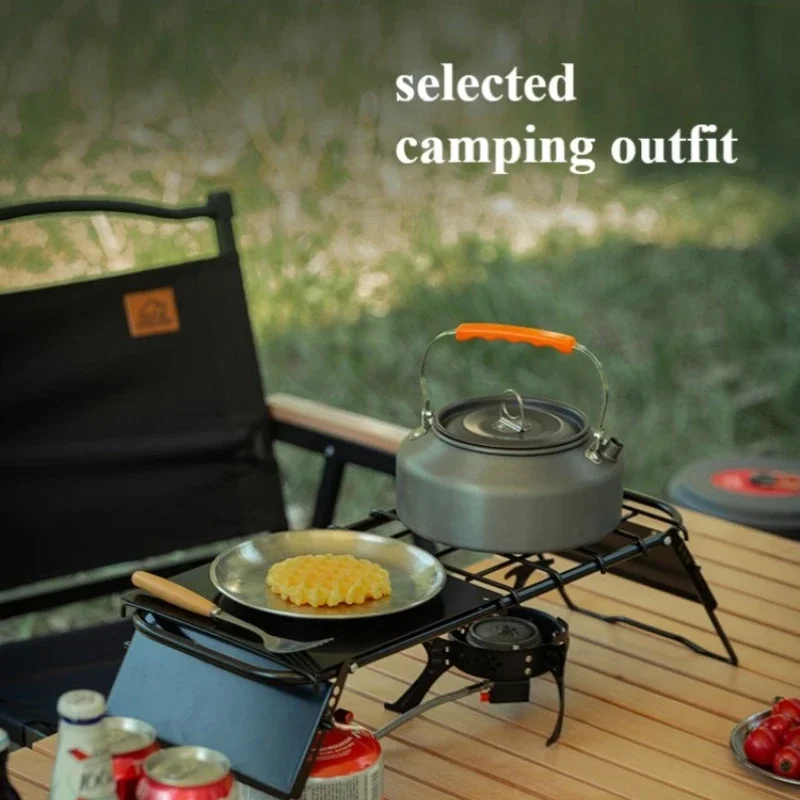 Outdoor Camping Table Supplies Cookware Foldable Gas Burner Kettle Pot Stove Portable Steel Plate Retractable Travel Adjustable