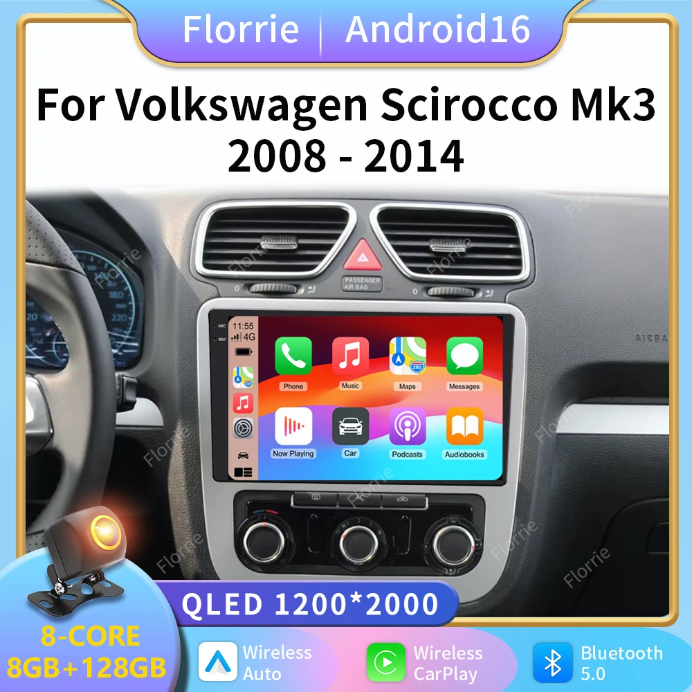 2K Android16 For VW Volkswagen Scirocco 3 III Mk3 2008-2014 9 inch 8 Core WIFI Bluetooth Auto Navigation System Radio Multimedia