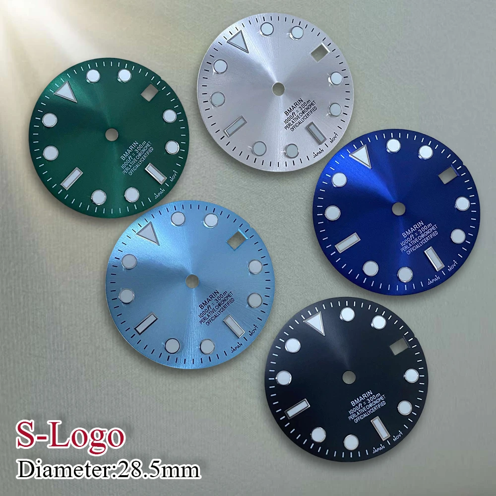 Циферблат с логотипом S, 28,5 мм, циферблат NH35, циферблат SUB, подходит для механизма NH35/NH36/4R/7S C3, зеленый светящийся 3/3,8/4,2, аксессуары для модификации часов