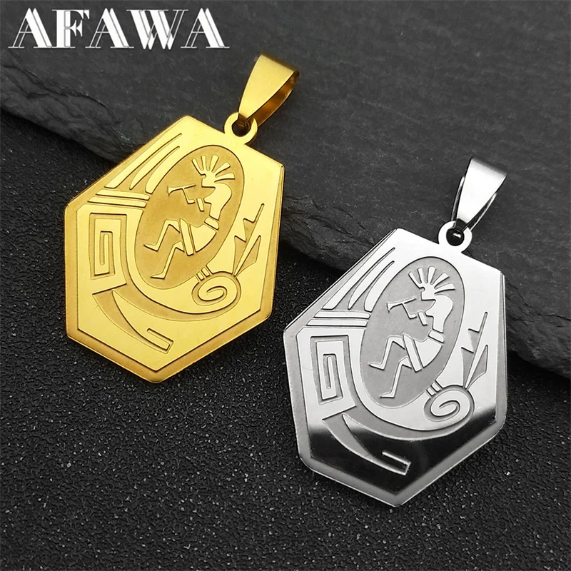 3Pcs Kokopelli Fertility God Charms For Women Men Stainless Steel Gold Color Indian Native Coarse Flute Player Pendants Jewelry