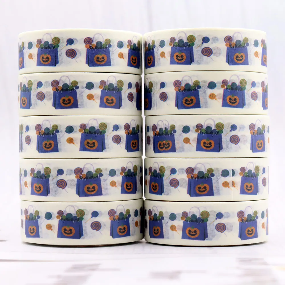 2022 NEW 10pcs/lot 15mm*10m Halloween Pumpkin Candy Shopping Decorative Bone Washi Tape Scrapbooking Masking Tape Office Supply