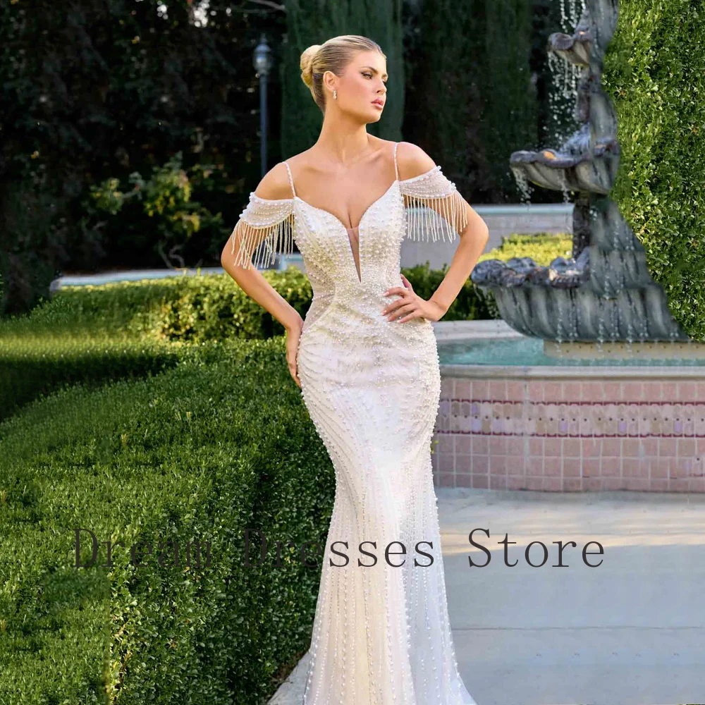 

Изысканные длинные платья на заказ с жемчужной вышивкой, пайетками и бахромой, на тонких бретелях, для особых случаев, сексуальные, нарядные.