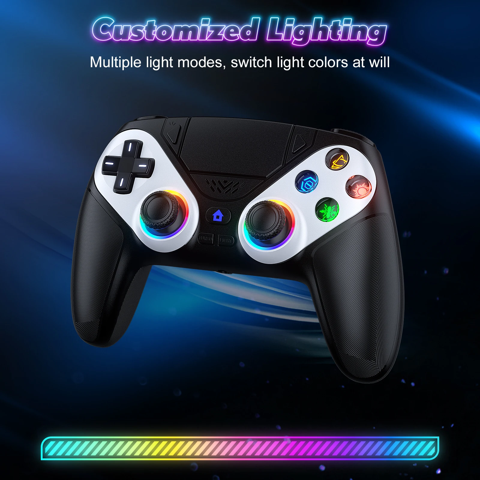 وحدة تحكم لاسلكية متوافقة مع وحدة التحكم PS5/pc وحدة تحكم الألعاب بلوتوث مع برمجة الاهتزاز ذات الإحساس المزدوج Turbo