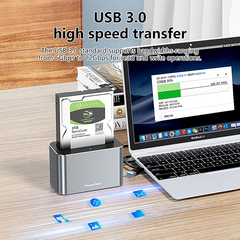 Imagem -04 - Blueendless-case Disco Rígido Externo Sata para Usb 3.0 Hdd Docking Station Hdd Caddy 2.5 3.5 Sas Sata