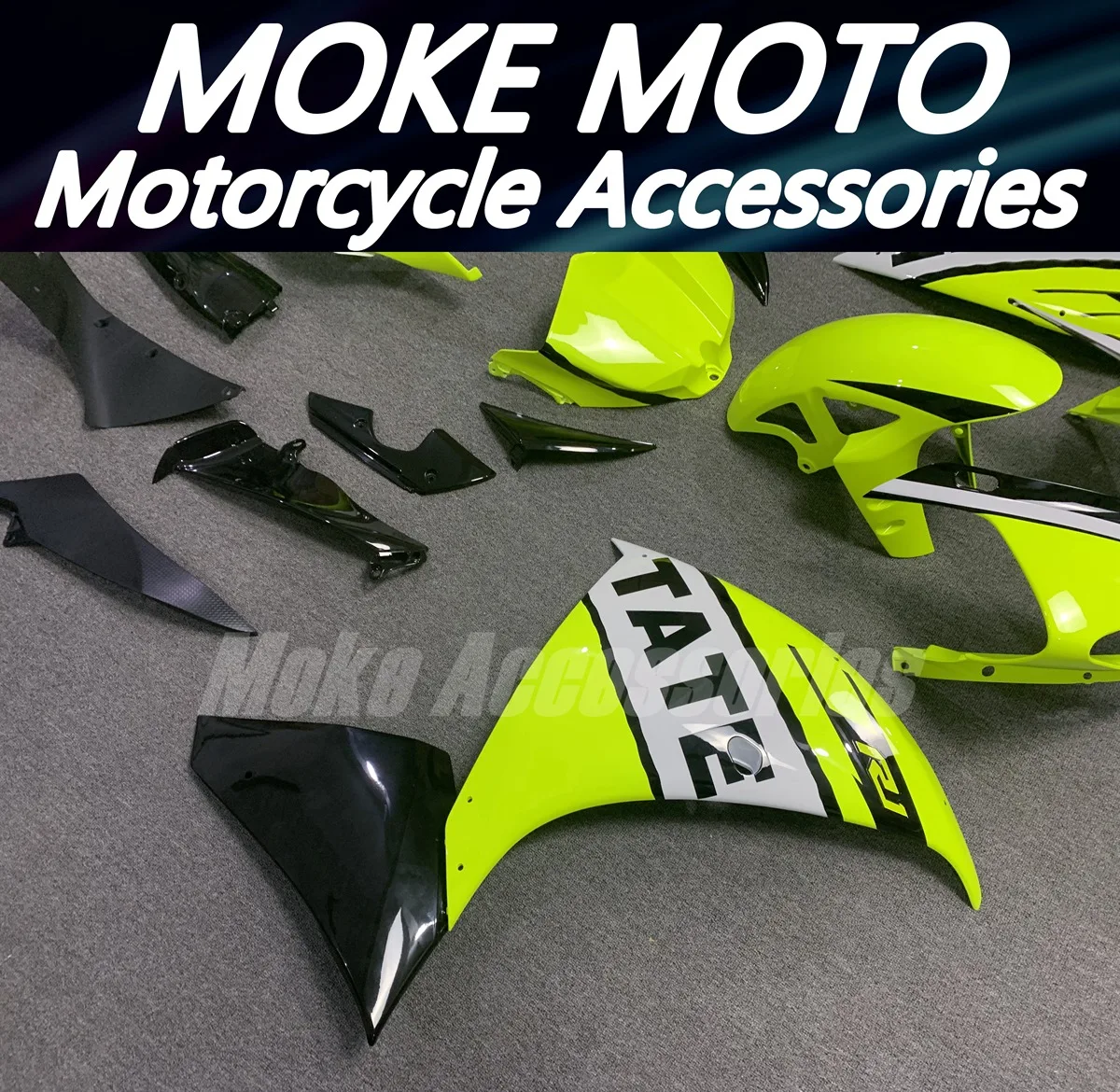 Moke moto Motorcycle Fairings Kit Fit For yzf R1 2009 2010 2011 Bodywork Set High Quality Injection Neon Black Tate fluorescence