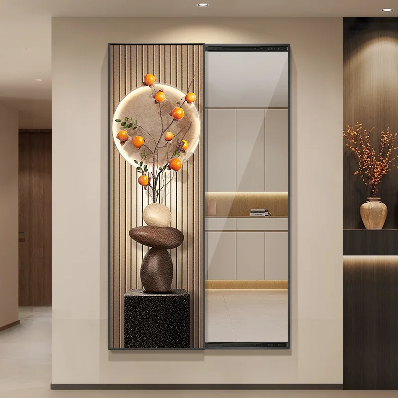 Persimmon Ruyi sliding mirror hidden decorative painting hanging full-body mirror entrance entrance mural modern light luxury fu
