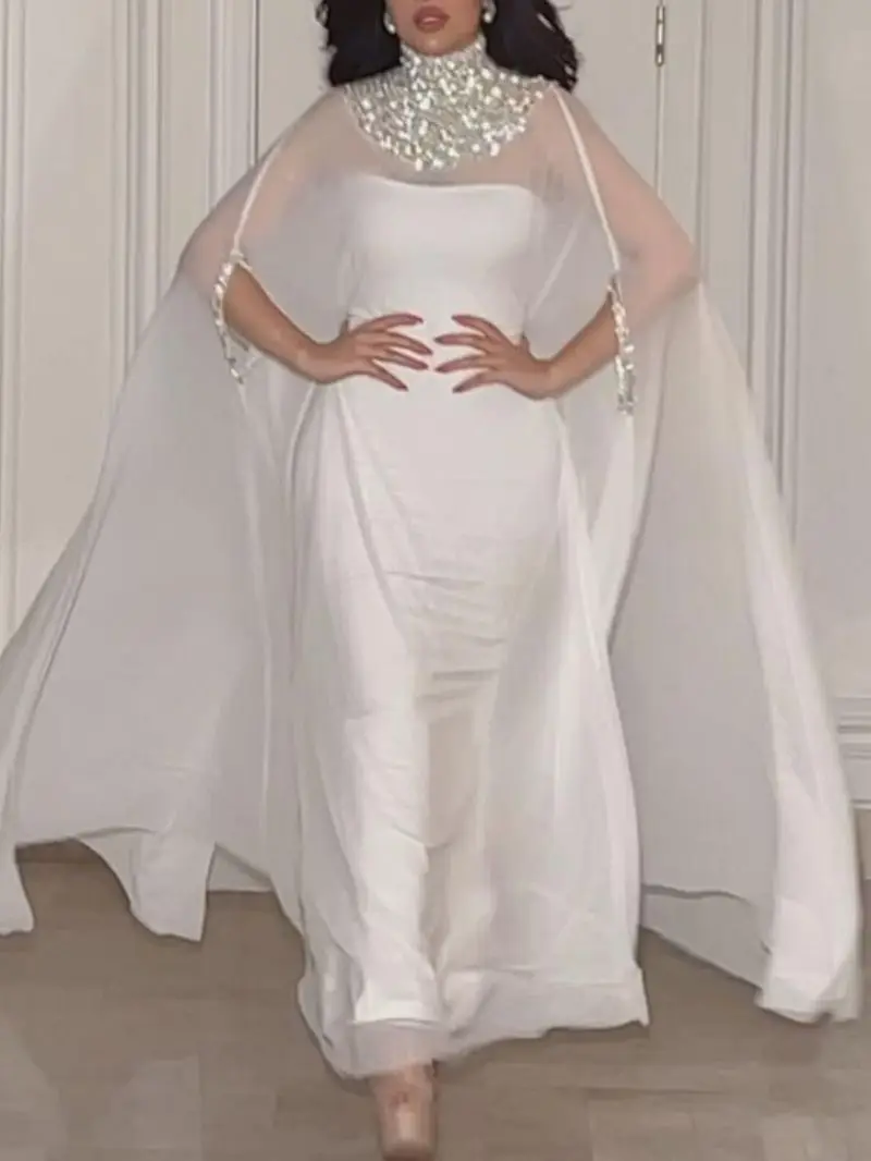 Vestido de capa de lentejuelas de Dubái para mujer, conjunto de 2 piezas, vestido de fiesta marroquí, vestido de baile de gasa, vestido de noche de