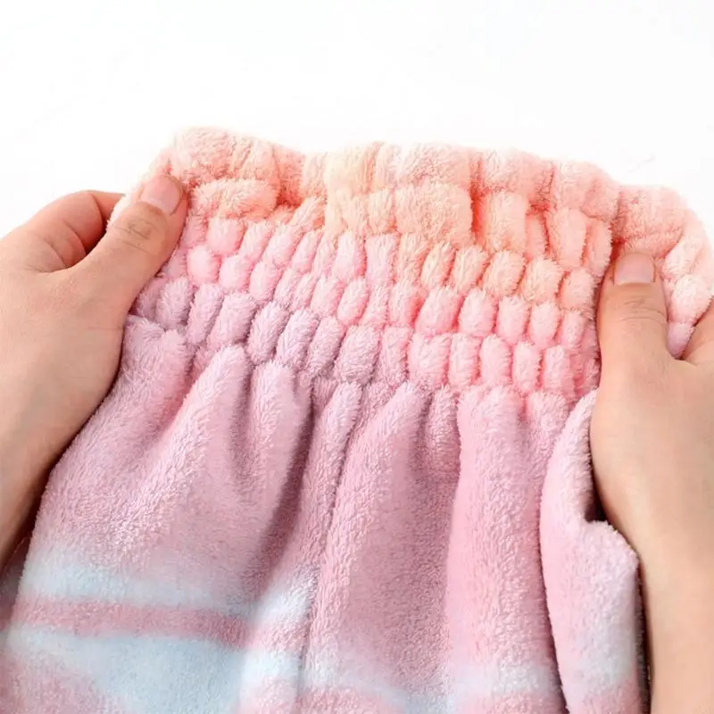 2pcs Hair Drying Towels Wrap with Bowknot Gradients Rainbow Shower Cap Turban 0XXB