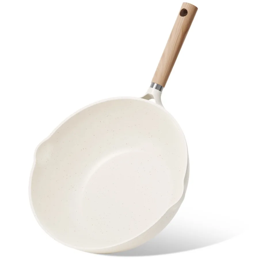 Nonstick Wok with Induction 12" Non-Stick Saute Pan All Stoves Compatible Bon Appetit White Granite 5.8QT