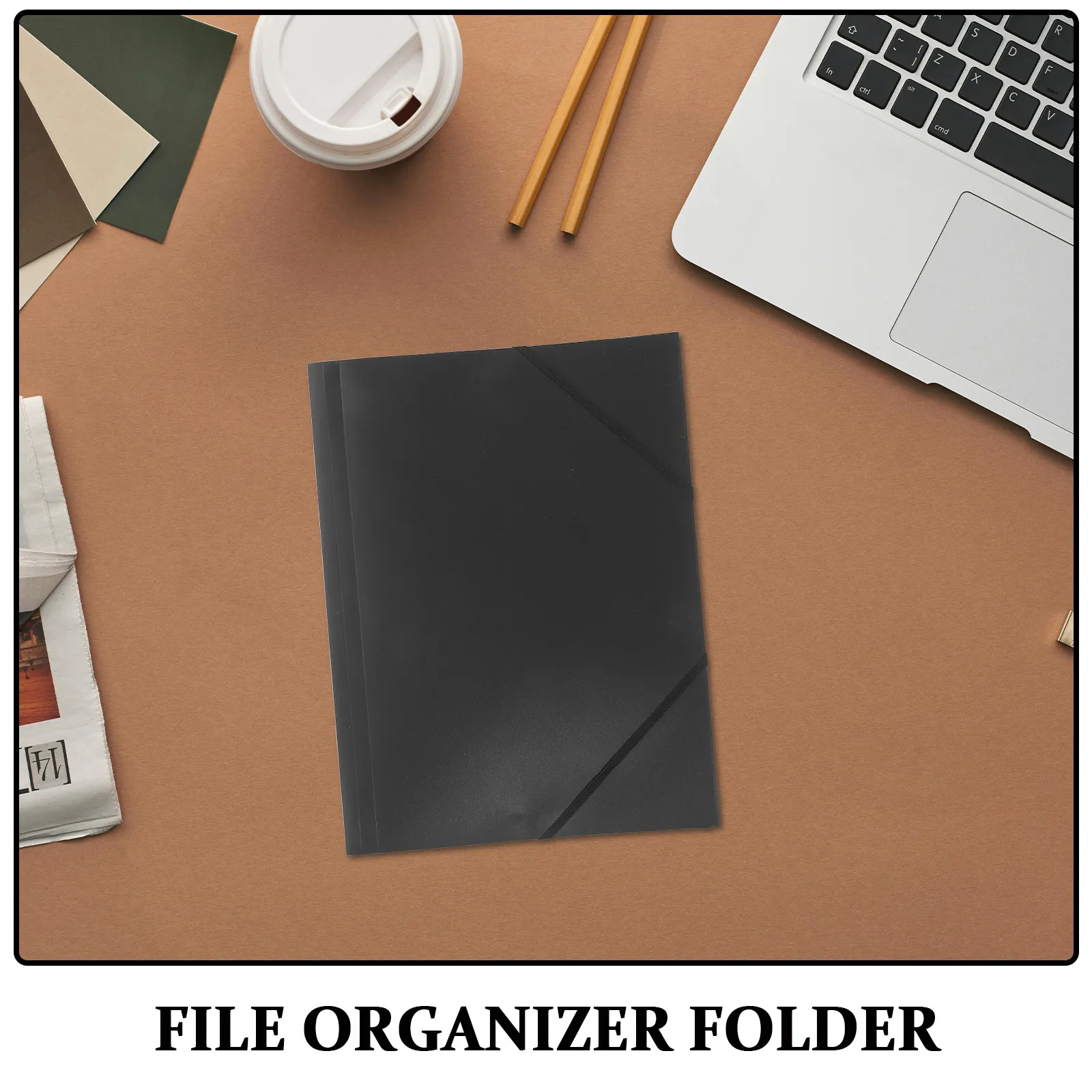 10Pcs A4 Document Folder Elastic Band Closure Black Portable Paper Organizer for School Office Business Exam Papers