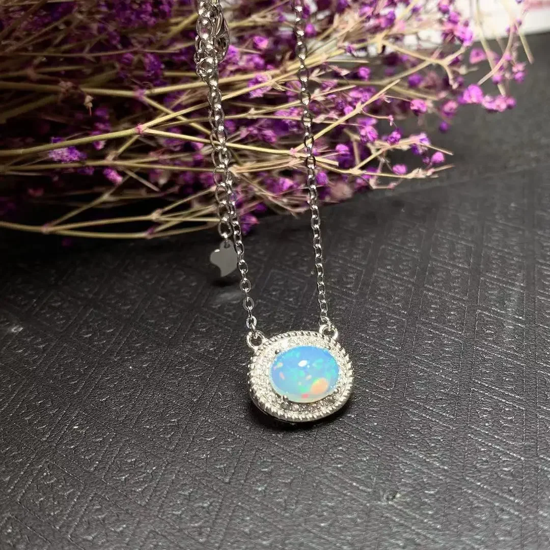

100% Natural Opal Necklace Pendant 7mm*9mm Opal Silver Pendant 925 Silver Opal Jewelry Brithday Gift for Woman