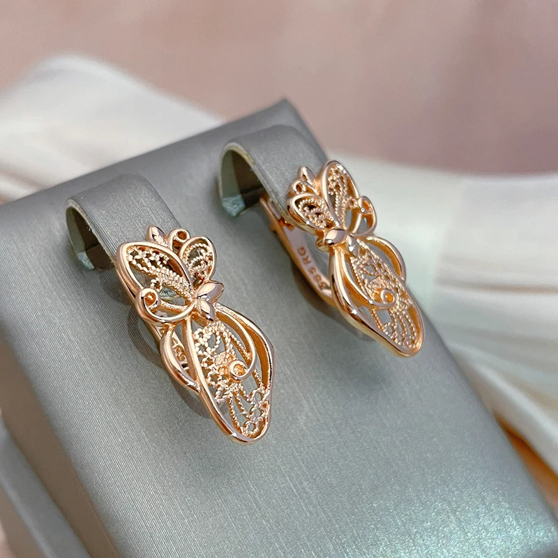 Kinel Lucky Hollow Flowers Earrings Rings 585 Rose Gold Ethnic Bride Wedding Jewelry Sets Fashion 2022 Women Party Usual Ring