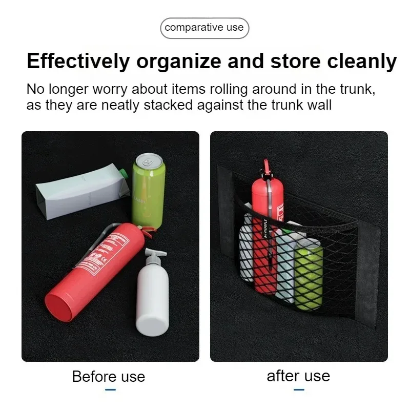 Elastic String Net Car Rear Seat Storage Bag Trunk Mesh Double-deck Magic Sticker Pocket Bag Car Trunk Organizer Accessories