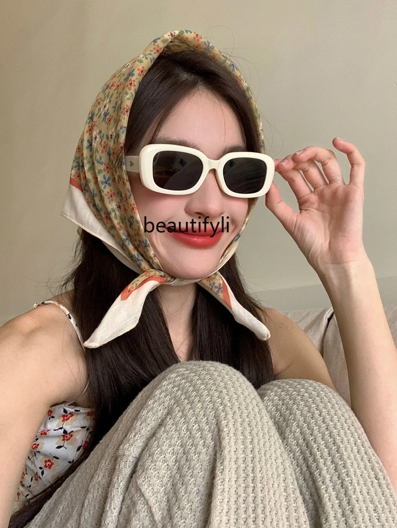 Cotton and Linen French Style Artistic Closed Toe Neck Protection Small Silk Scarf Scarf All-Match Fashion Fresh