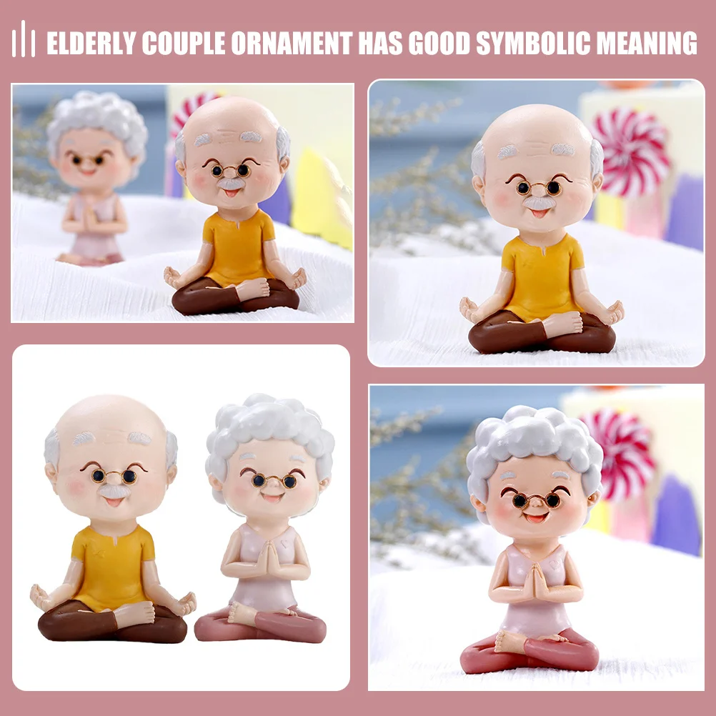 

2Pcs Elderly Couple Valentine Yoga Cake Topper Resin Wedding Anniversary Decoration Couples Cake Toppers