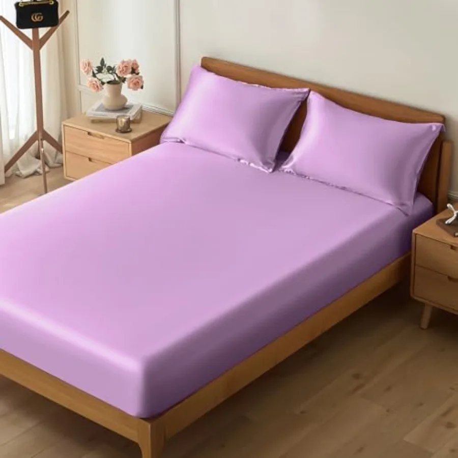 3-Piece Satin Fitted Sheet Set Size, Bottom Bed Sheet with 2 Pillowcases, Similar to Silk Sheets, Luxury and Silky Bedding Set,