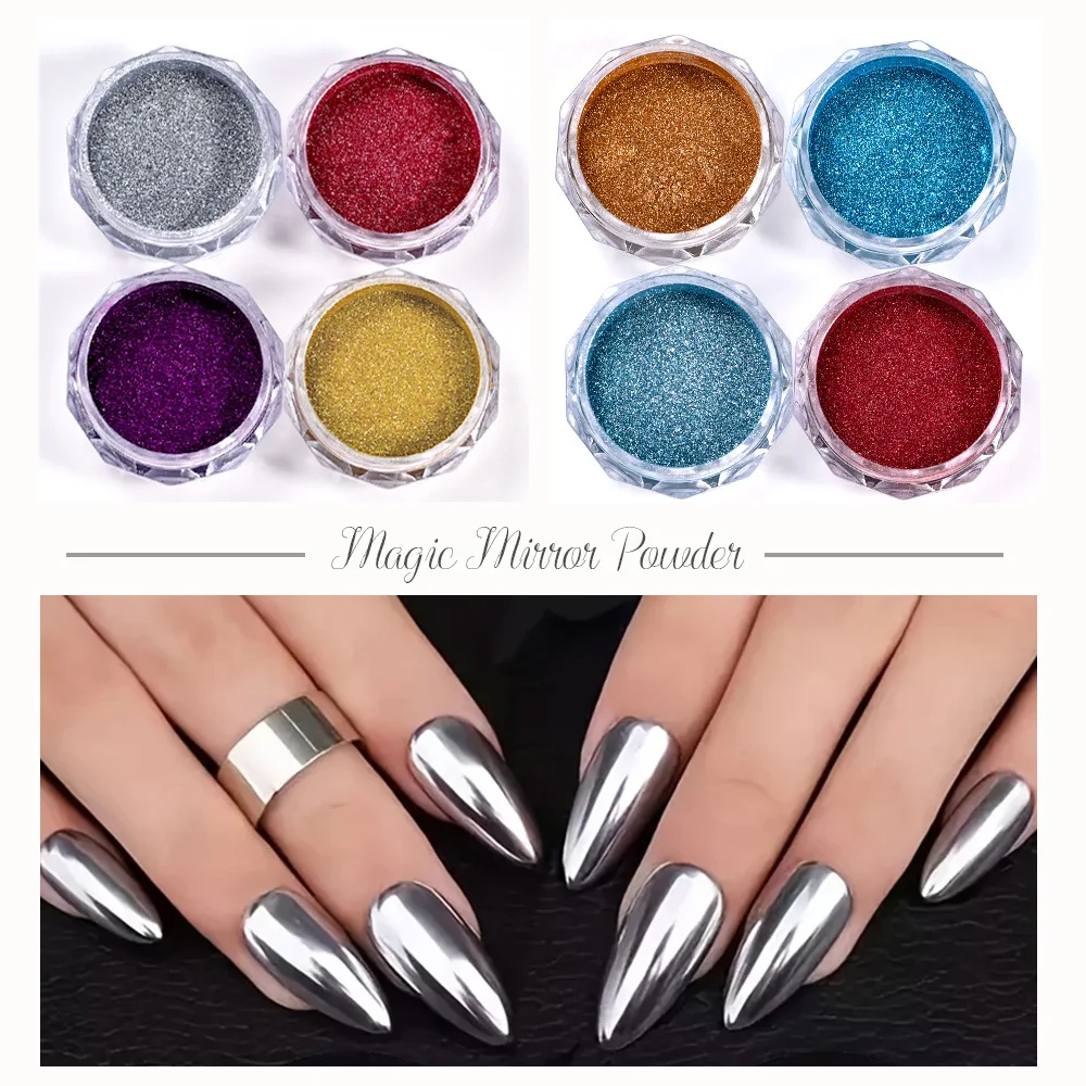 

YINZI Magic Mirror Powder for Nail Art, Gold, Silver, Antique, Copper, Shiny Rubbing, Glitter, Pigment Flakes, Metallic, Chrome