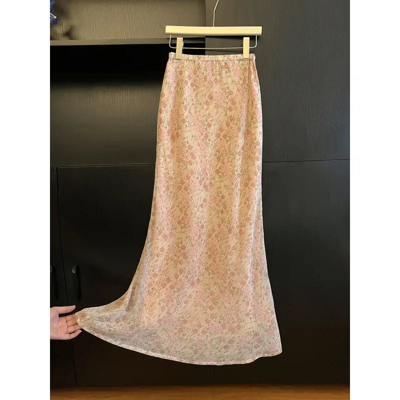 Stamp Floral Fish Tail Half Skirt Women Summer 2026 New Versatile High Waist Slimming Drapey A-Line Long Skirt Casual Style