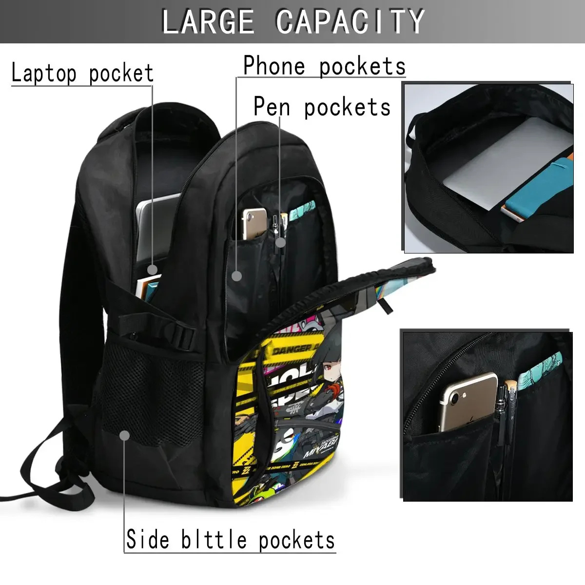 Sac à dos pour ordinateur portable de voyage Anime Zenless Zone Zero, sac à dos pour ordinateur portable d'affaires résistant à l'eau avec port de chargement USB, sac d'université