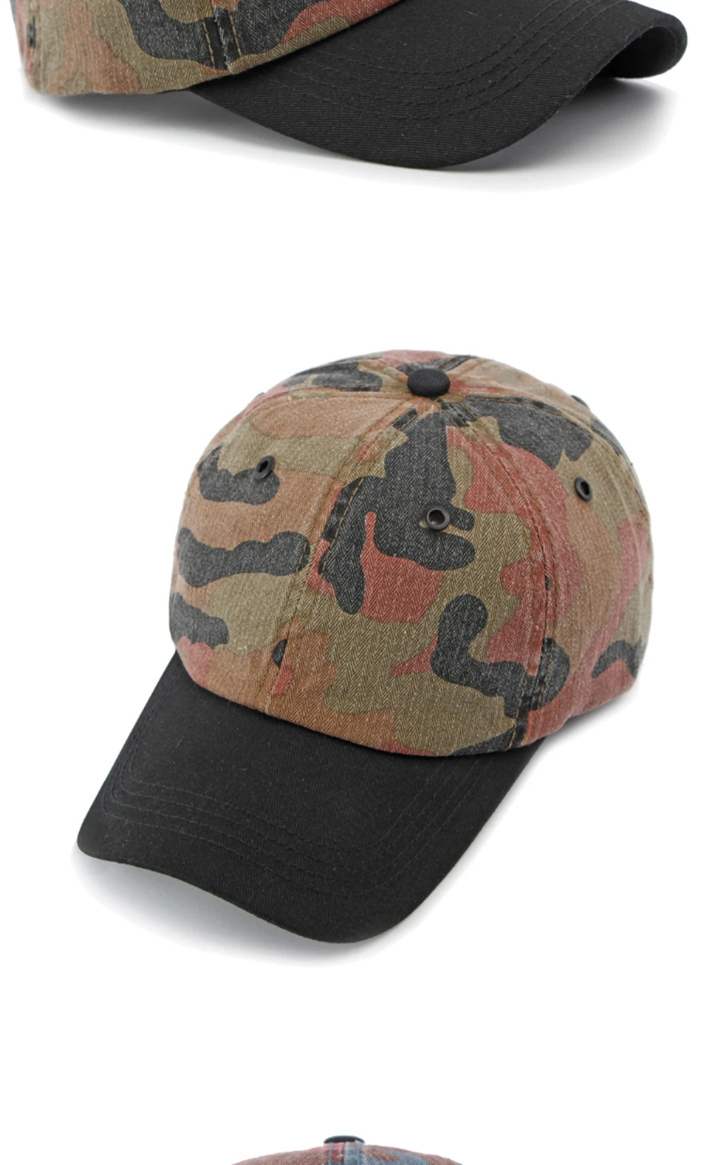HT4350 Baseballkappe für Herren und Damen, Frühling und Sommer Sonnenkappe, Atmungsaktive Baumwolle, Tarnmuster Baseballmütze, Verstellbare Snapback-Kappe – Detail 8