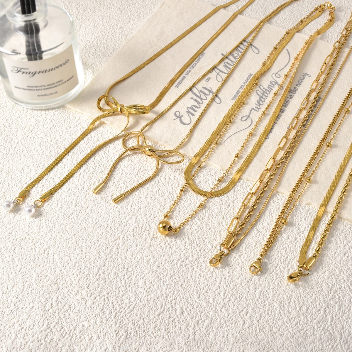 

Gold Plated Stainless Steel Bow Necklace Double Layer Stackable for Women Two Tone Elegant Jewelry Gift for Her Christmas