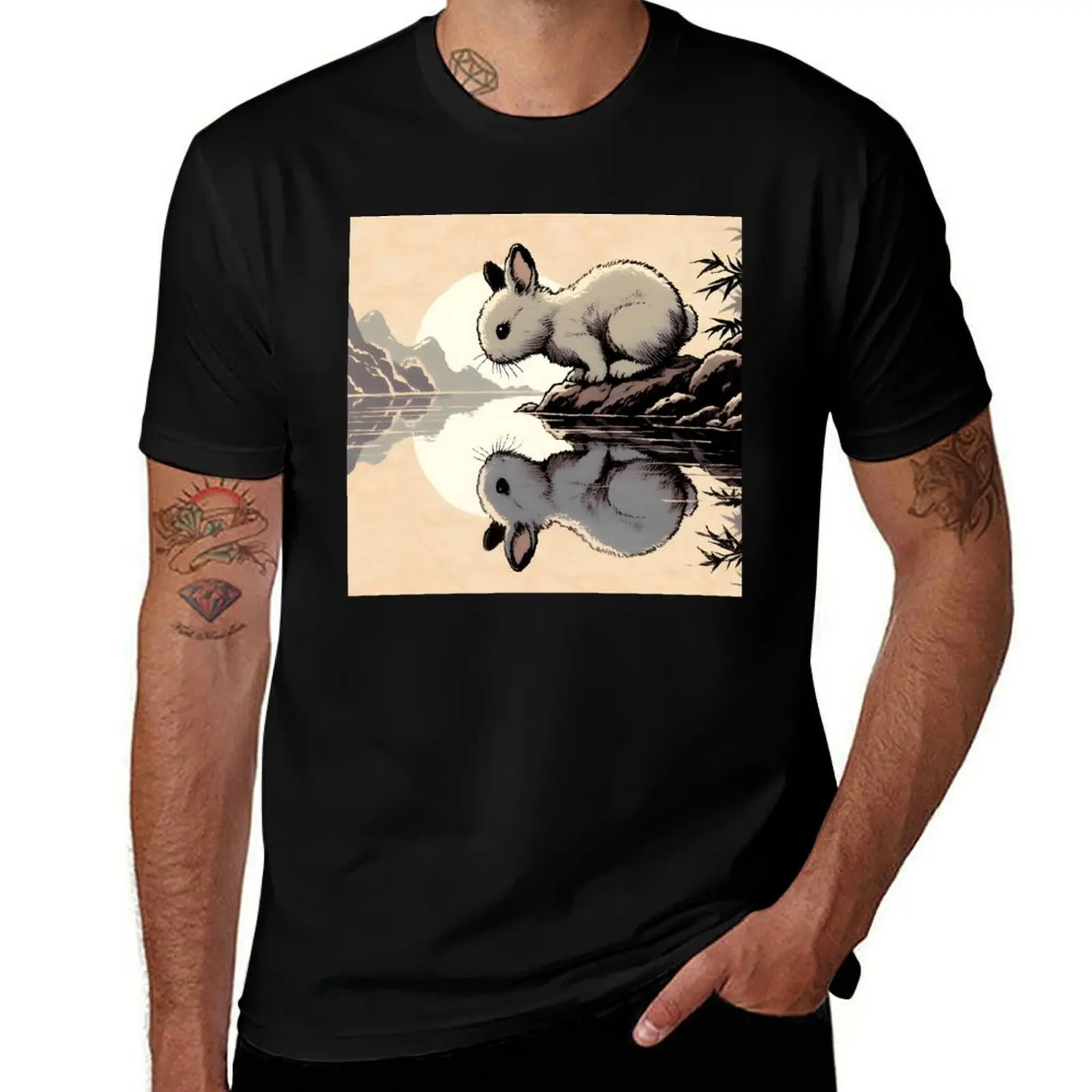 

Cute Rabbit Illustration, Ai Generated Art T-Shirt T-shirts man Louboutins animal prinfor boys slim fit t shirts for men