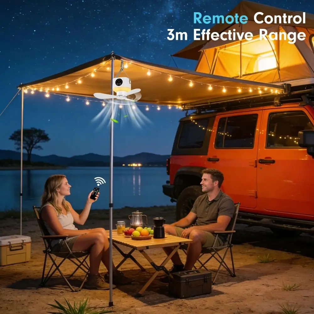 3600/7200mAh Ceiling Fans with Lights 3Gears LED Light Ceiling Fan with Remote Rechargeable Powered Silent Operation