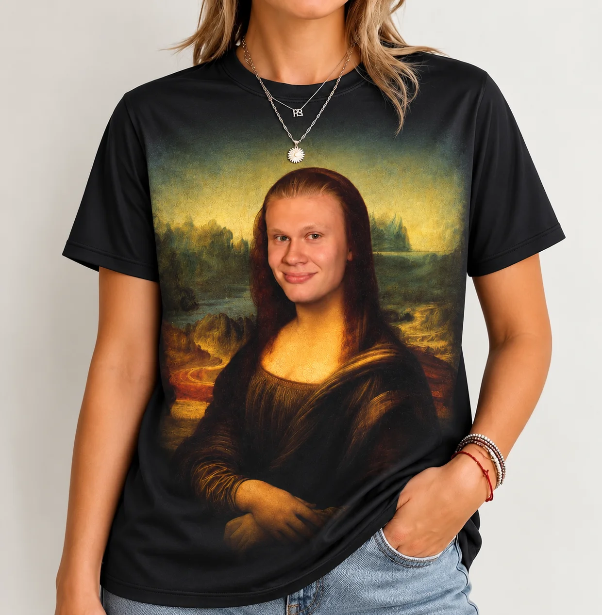 2026 Summer Funny Haaland Mona Lisa Meme 3D Print T‑shirt Unisex Y2K Round Neck Loose Short Sleeve Breathable Quick‑Dry Tops