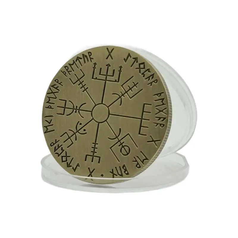 【HG】Viking Solomon Rune  Vintage Metal Token Double Sided Engraved Talisman Coin For Collection Desk Decor Gift