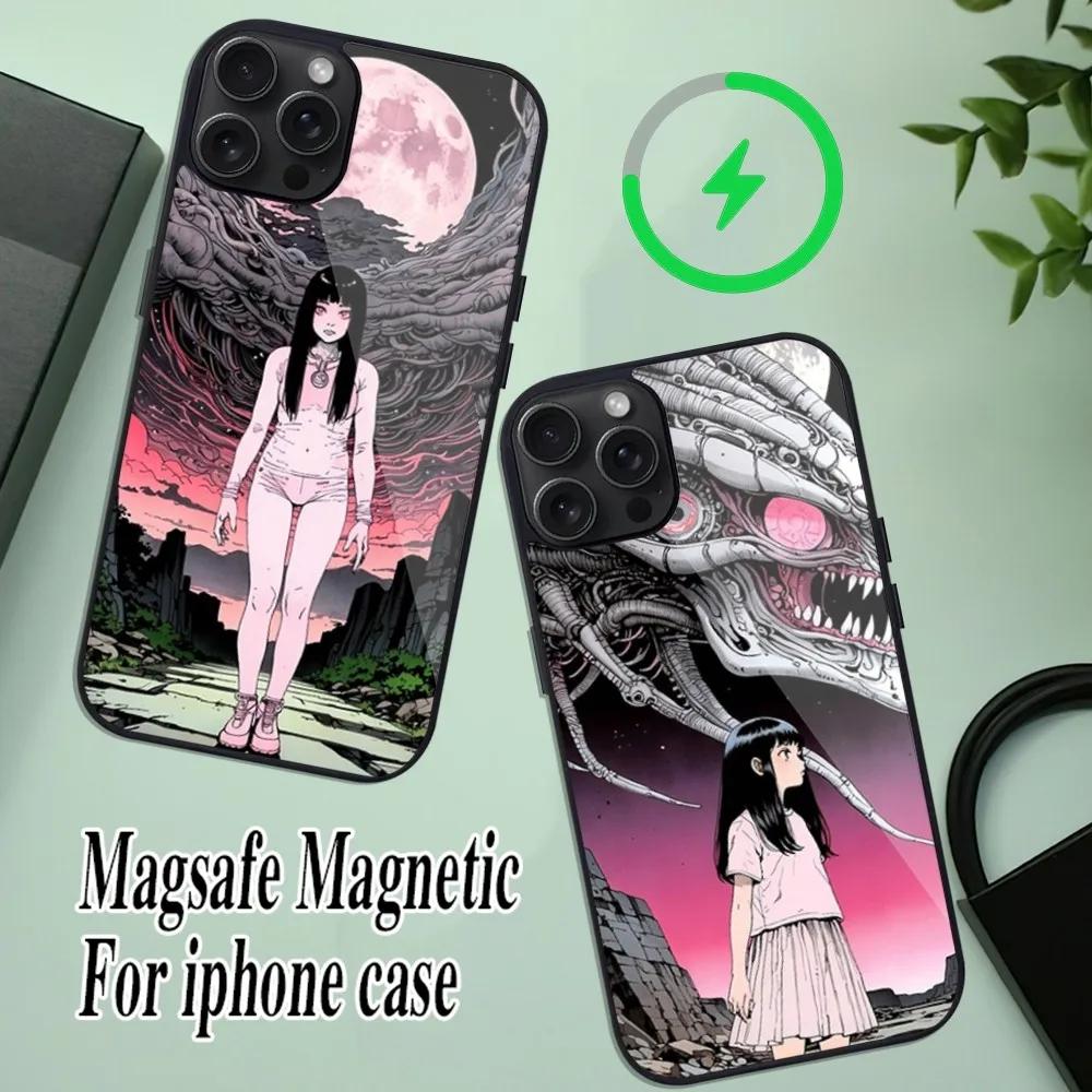 Junji Ito Terror Horror Manga Phone Case For iPhone 11 Mini 12 13 Max 14 Plus 15 Pro Magesafe Magnetic Shell