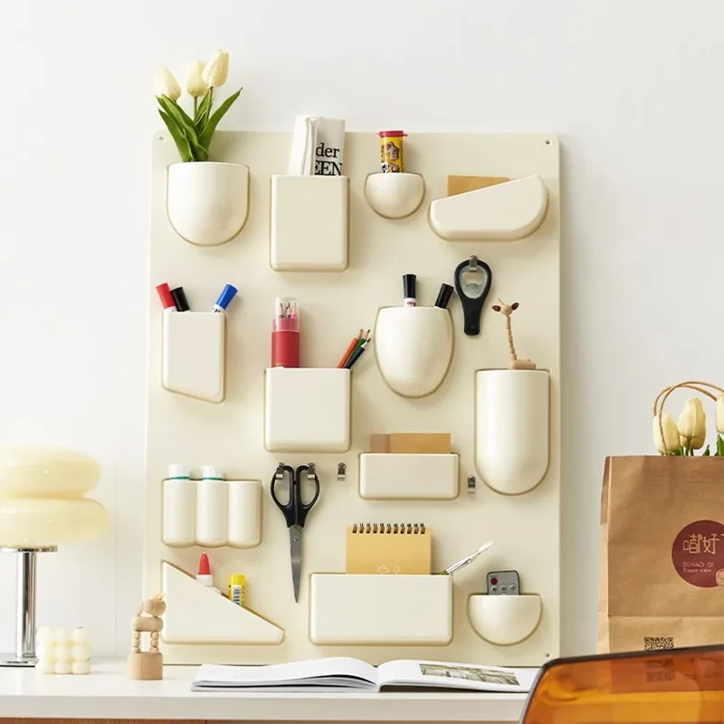 

Cream wind decorative hole board storage rack Internet celebrities ins home desktop sundries pen insert desk wall rack