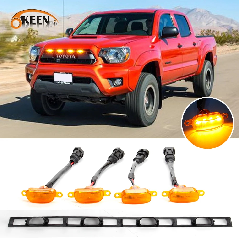 OKEEN 4In1 Tacoma Car Front Grille Lights For 2012 2013 2014 2015  Amber Driving Lamp LED Daytime Running Light  Auto Accessory