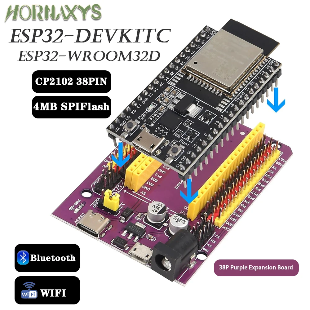 ESP32 Development Board with GPIO Expansion Board Kit ESP32-32D BT Wifi Module 38PIN CP2102 ESP32-DevKitC USB Type-C