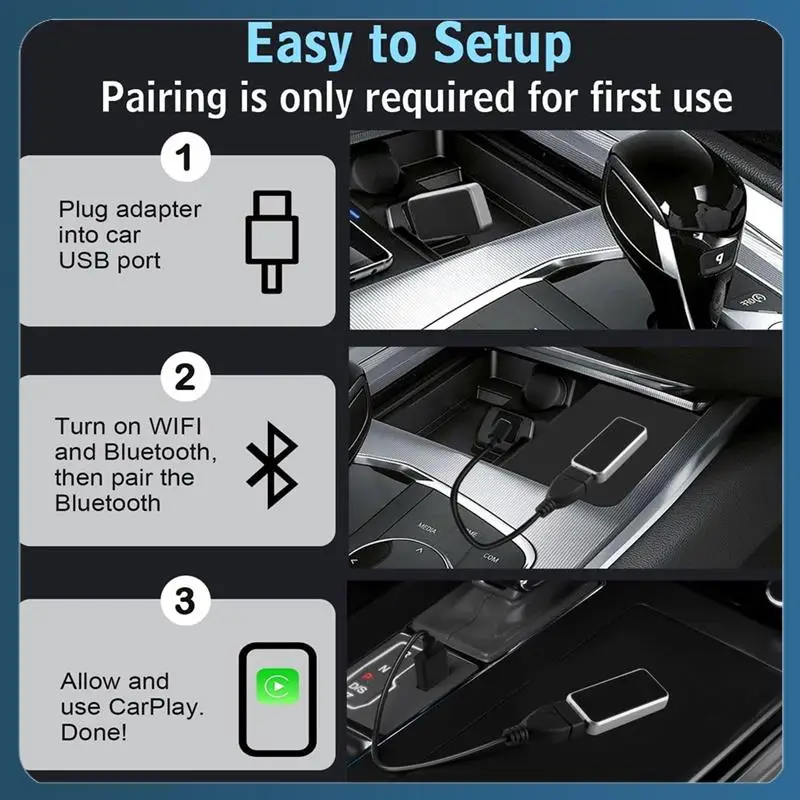 

Y22A-Wireless Carplay Adapter,Plug And Play Wireless Carplay Adapter With USB-A And USB-C Cable For Iphone IOS 10+Cars