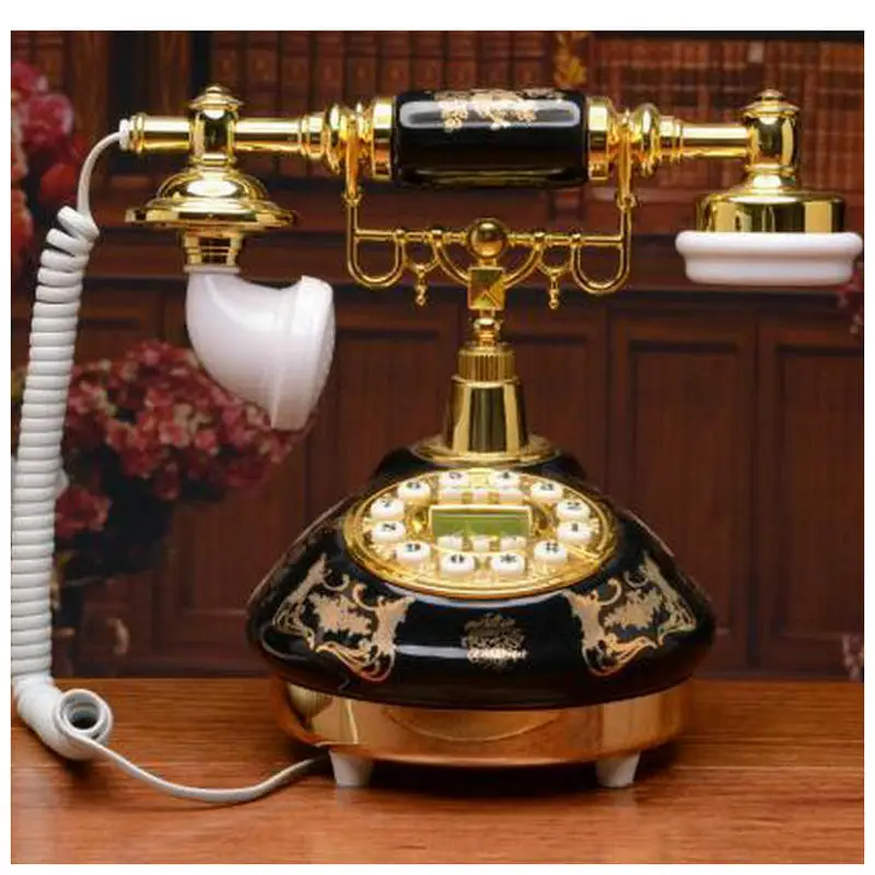 NewBlack Bronzing Antique Telephone Home Vintage Corded Phone Button Dial with FSK and DTMF, Caller ID, Ringer Volume Adjustment
