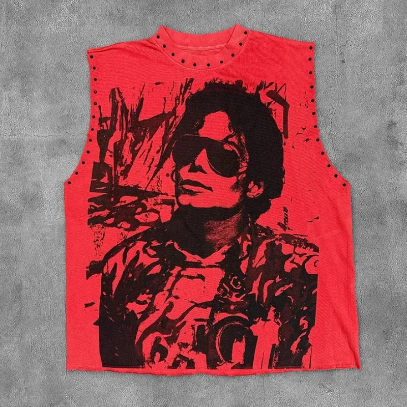 

new Autumn Trendy Punk Cartoon Lip Print Casual Man Woman Tank Sleeveless Tshirt Daily Outdoor Loose Couple Street Tshirt