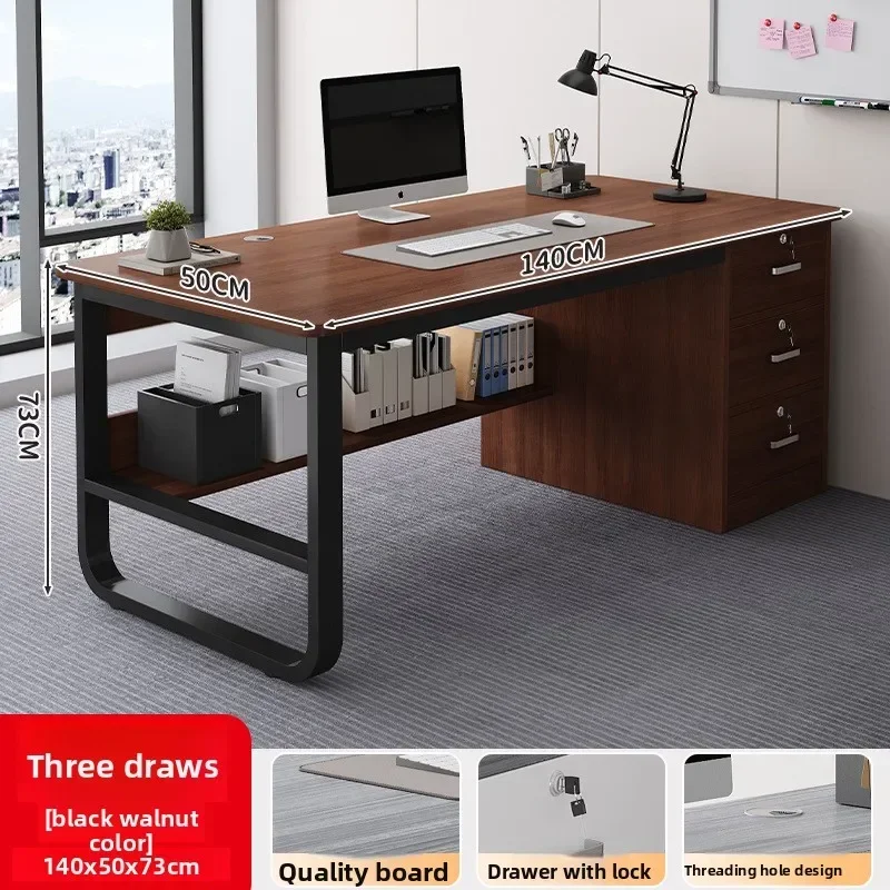 Computer Desk Desktop Simple Single with Drawer Lock Desk Modern Office Staff Desk