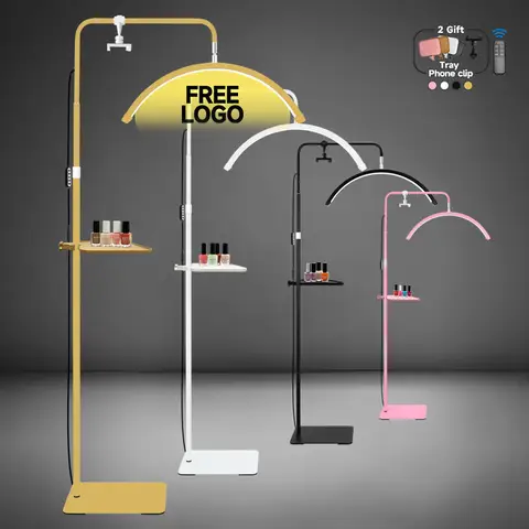 Free LOGO 23inch oem 45W New LED Eyelash Extension Light Half-Moon bed lamp Design Adjustable Brightness with Ring Light Feature