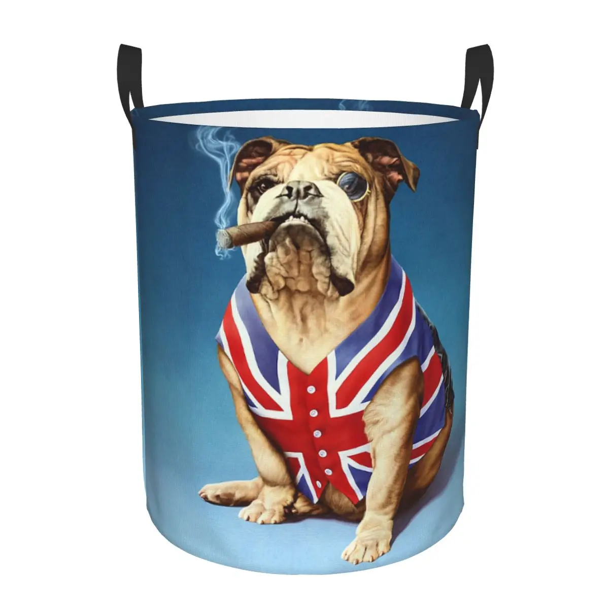 Funny British Bulldog Smoking Laundry Hamper Large Clothes Storage Basket Dog Lover Toy Bin Organizer for Nursery