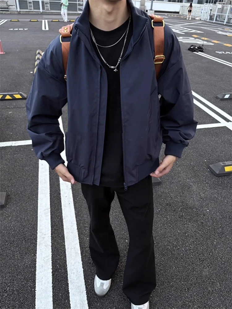 

Бейсбольная куртка Cleanfit American Sle Blue Pilot Jaet, весна-осень, свободный крой, молодежный стиль, воротник-стойка, удлиненная, на молнии...