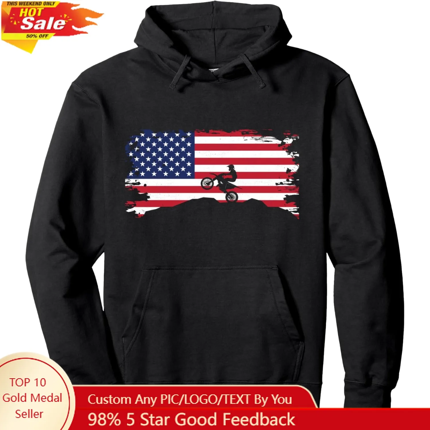 

American Flag Motocross Apparel - Motocross Dirt Bike Pullover Hoodie