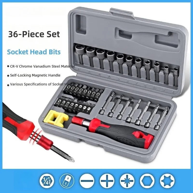 for 36 Pieces Multi-functional Screwdriver Set Hexagonal Plum Blossom Word Ten Batch Head Screwdriver Sleeve Hardware Toolbox