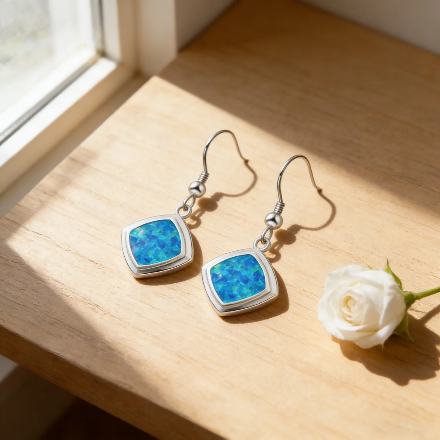 Geometryczne kolczyki kwadrato – Opal Earrings Dangle recenzja i cena