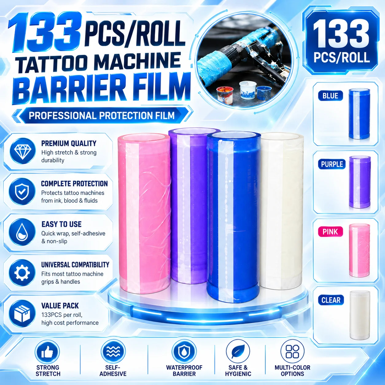 Audersigt 133PCS/Roll Tattoo Barrier Film Disposable Isolation Protective Film for Door Handles Switches Studio Supplies