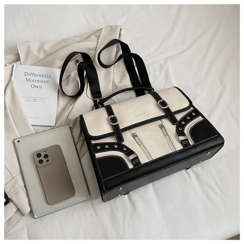 Retro Multi-functional Backpack, New Popular Contrasting Color Shoulder Bag Women's Going Out Niche Temperament Handbag Simple