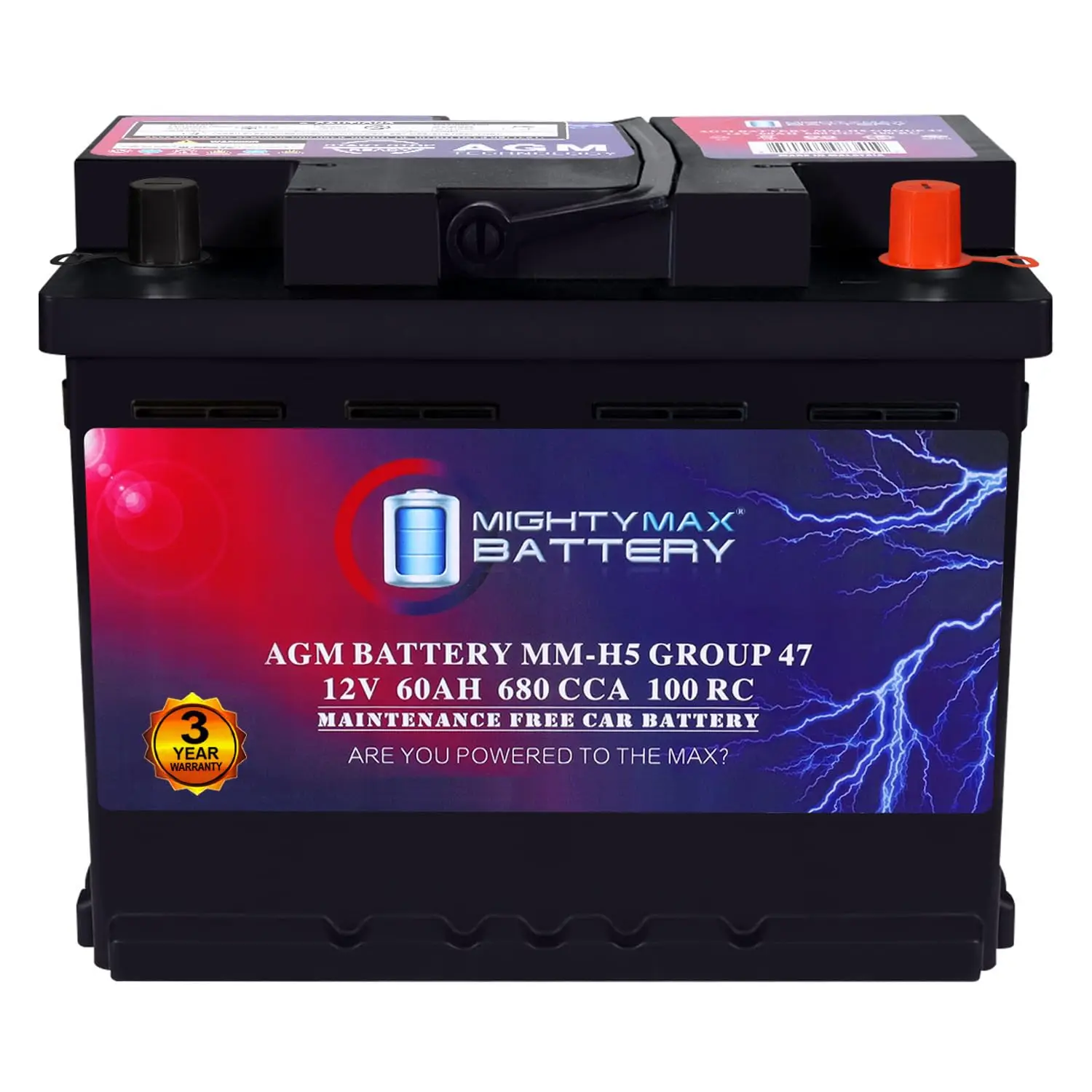 Group 47 12V 60AH 680CCA Car Battery Replacement for S60 11-14, Customized